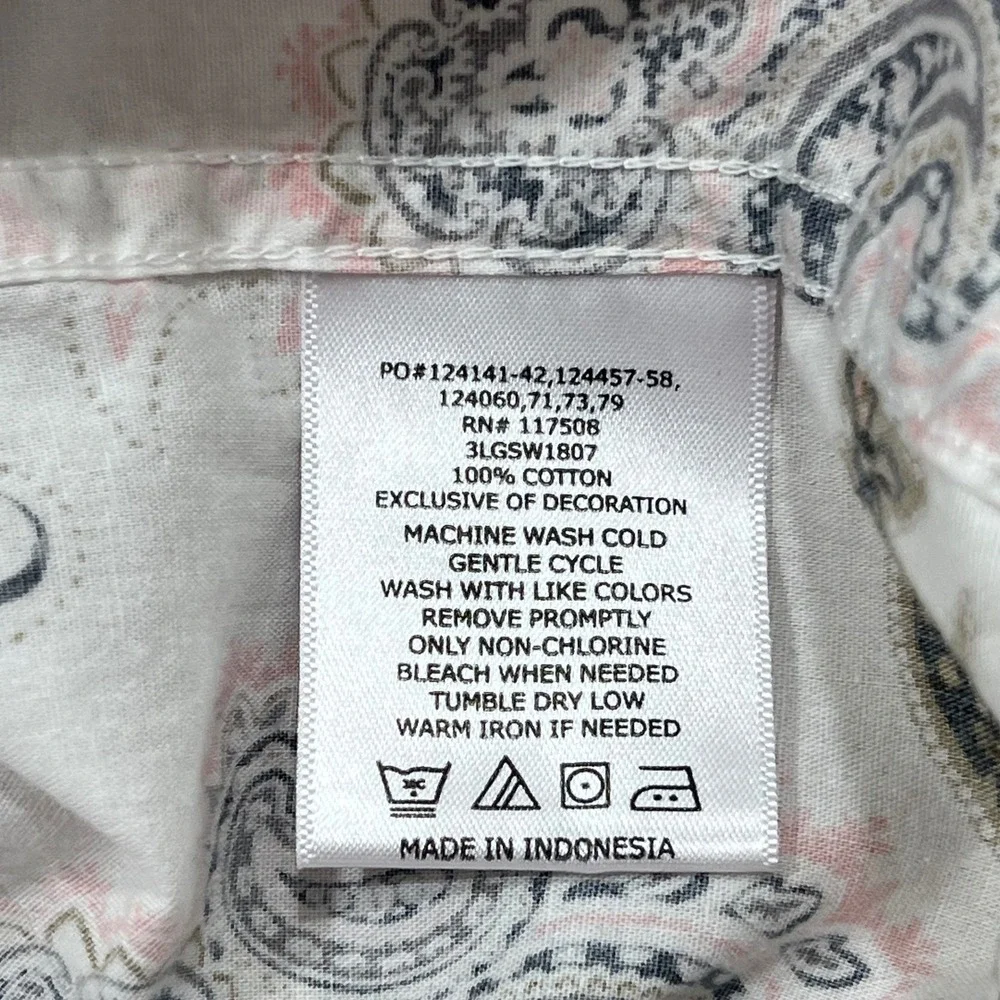 LEVIS STRAUS Men's Paisley‎ Shirt Sleeve Button Up All Over Print XL White Pink